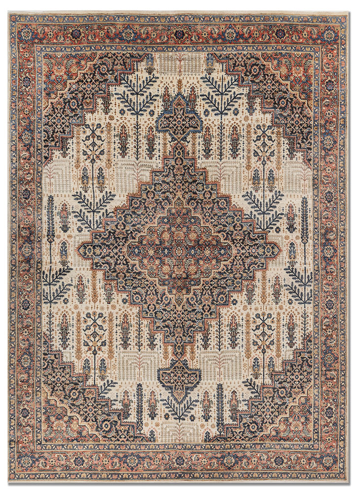 someplace in time ivory afghan wool hand knotted Rug - HeadShot