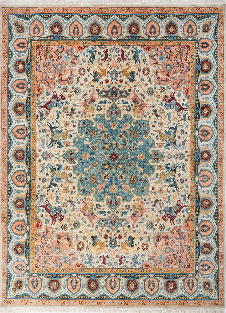 gulnar ivory afghan wool hand knotted Rug - HeadShot