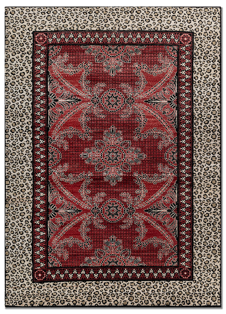 gilded age red and orange afghan wool hand knotted Rug - HeadShot