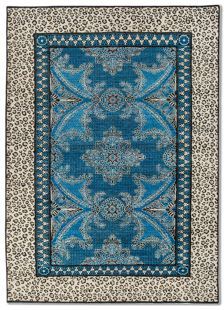 gilded age blue afghan wool hand knotted Rug - HeadShot