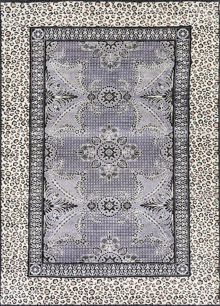 gilded age pink and purple afghan wool hand knotted Rug - HeadShot
