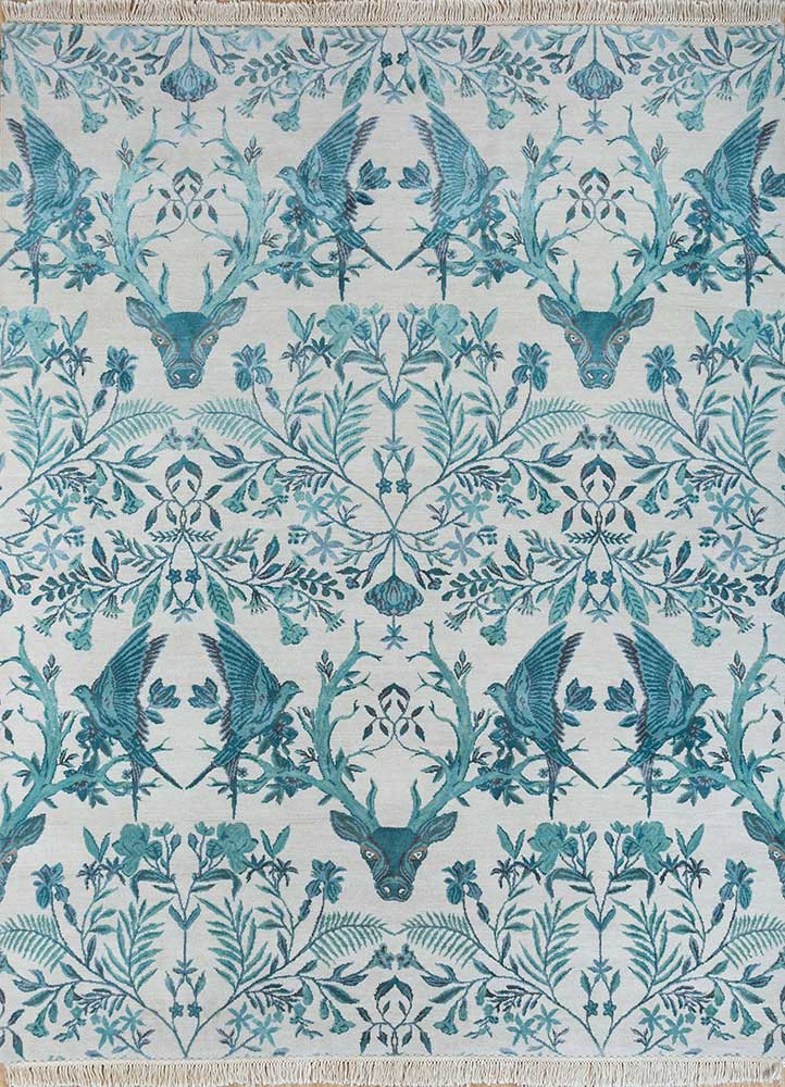 pansy blue wool and silk hand knotted Rug - HeadShot