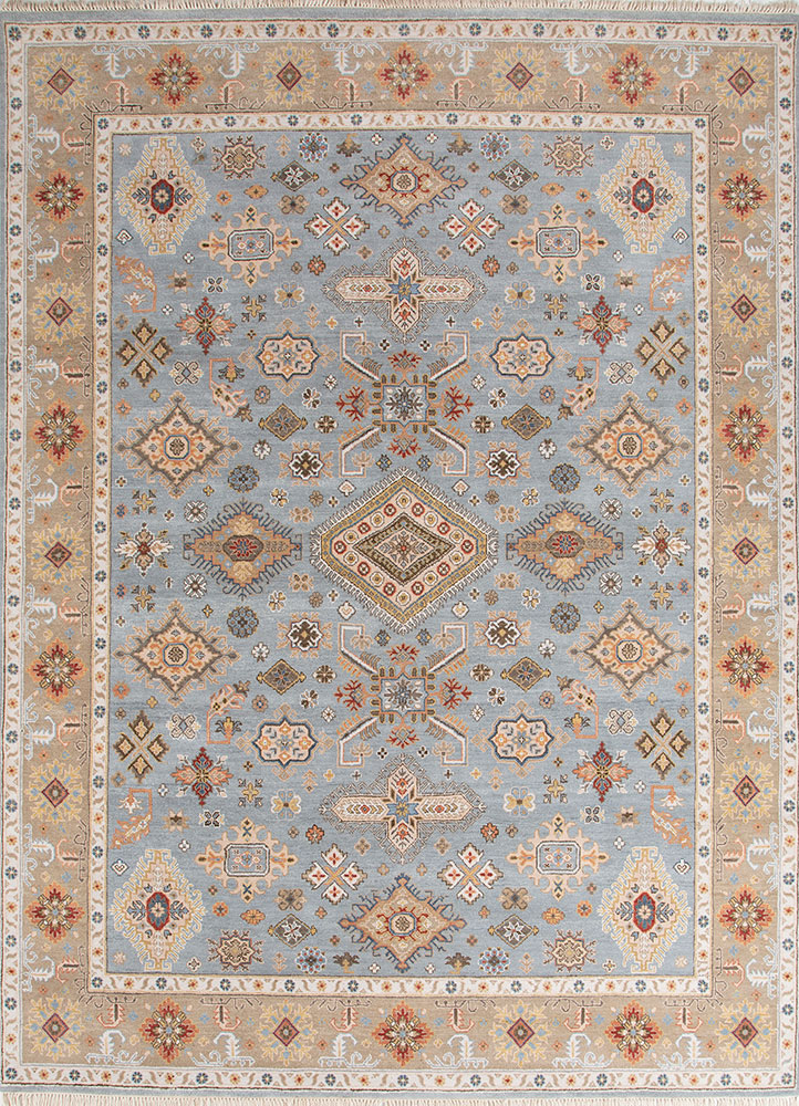 savana blue wool hand knotted Rug - HeadShot