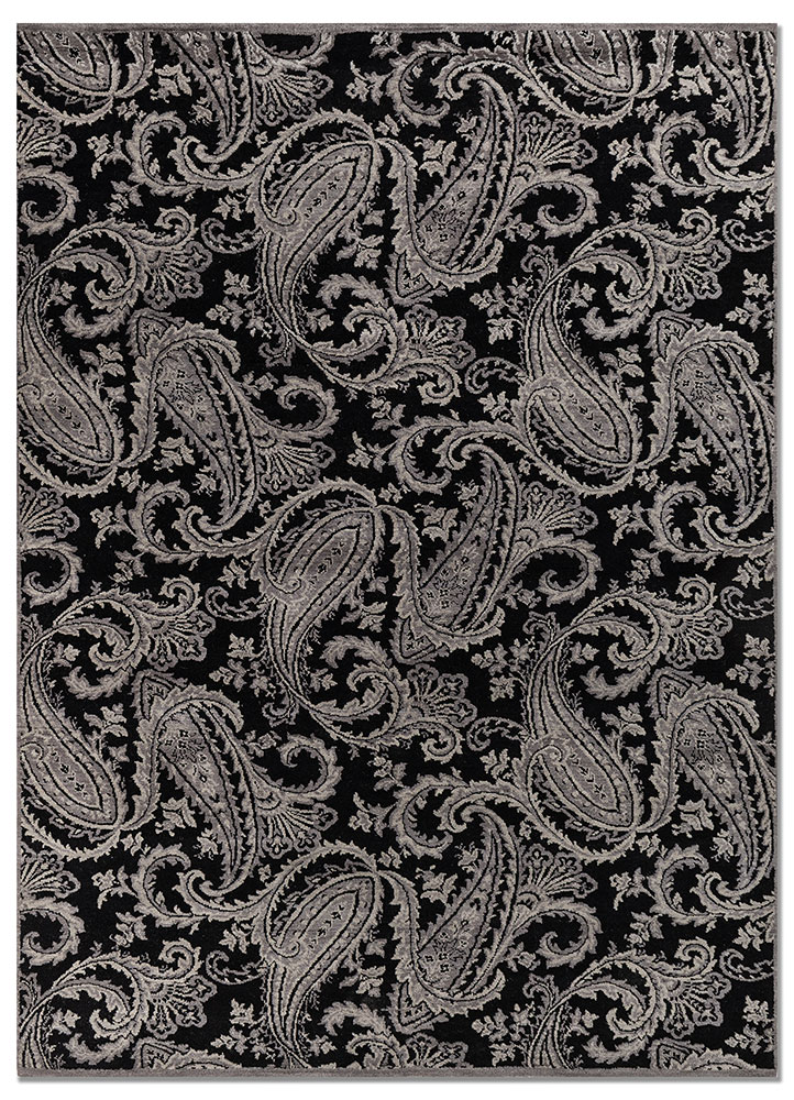 gilded age grey and black wool hand knotted Rug - HeadShot