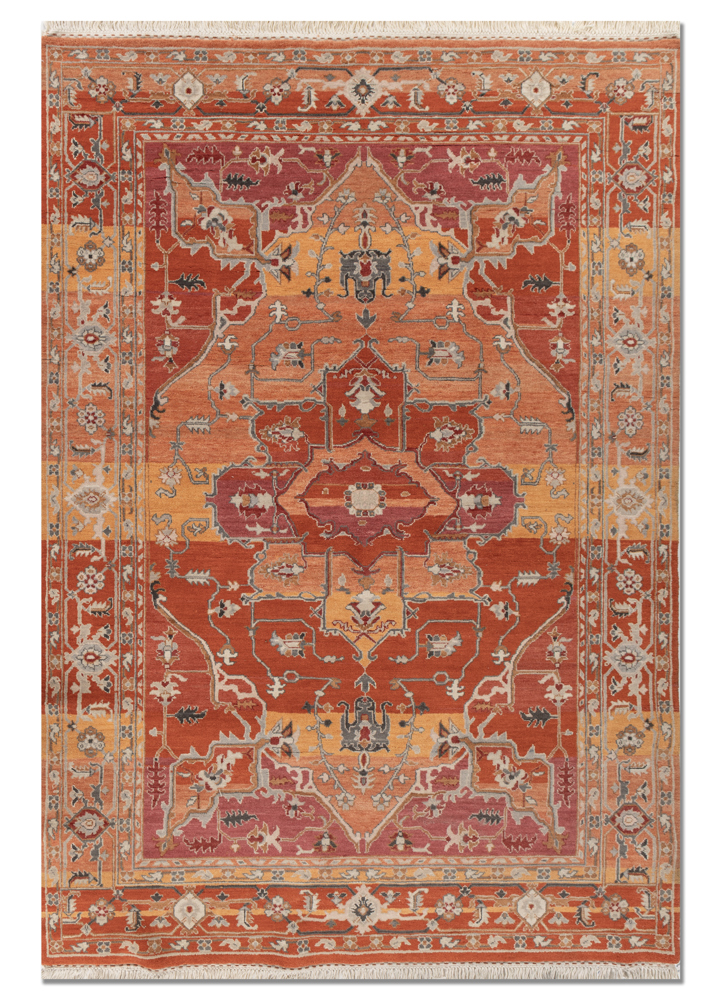 aprezo red and orange wool hand knotted Rug - HeadShot