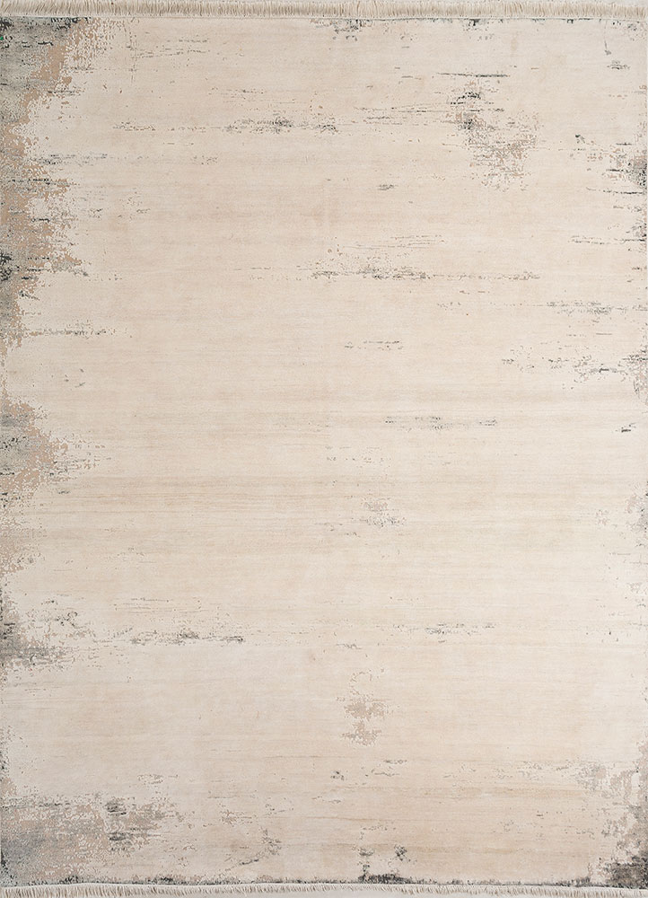 entropy ivory afghan wool and silk hand knotted Rug - HeadShot