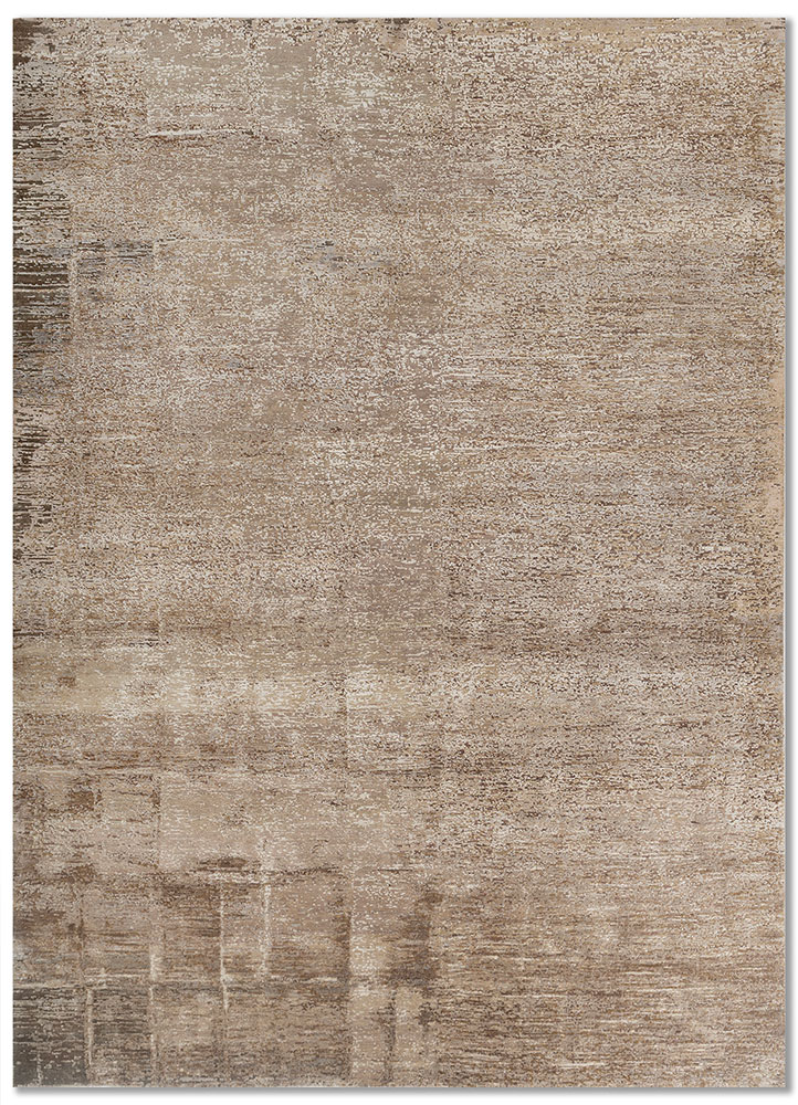 entropy beige and brown wool and silk hand knotted Rug - HeadShot