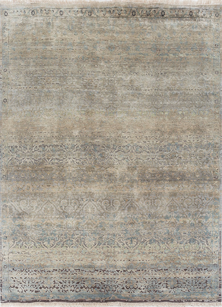 viscaya blue afghan wool and silk hand knotted Rug - HeadShot
