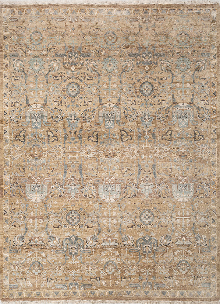 viscaya gold afghan wool and silk hand knotted Rug - HeadShot