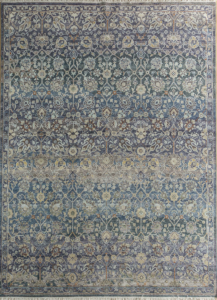 viscaya blue afghan wool and silk hand knotted Rug - HeadShot