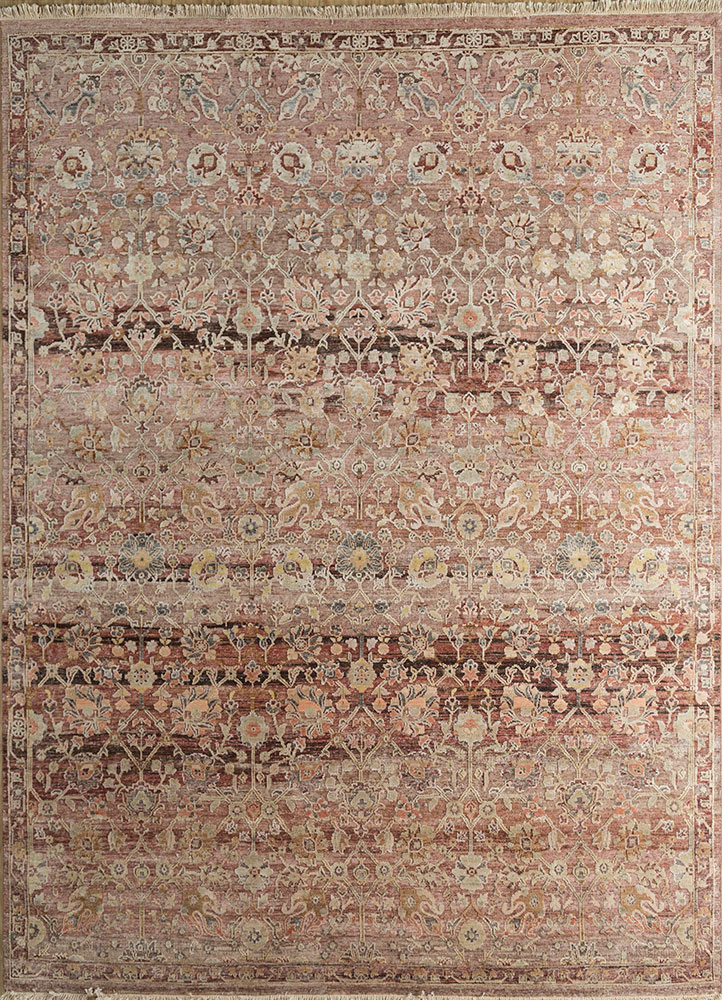 viscaya red and orange afghan wool and silk hand knotted Rug - HeadShot