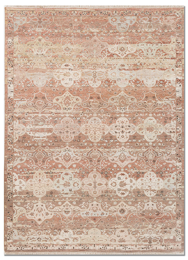viscaya red and orange afghan wool and silk hand knotted Rug - HeadShot