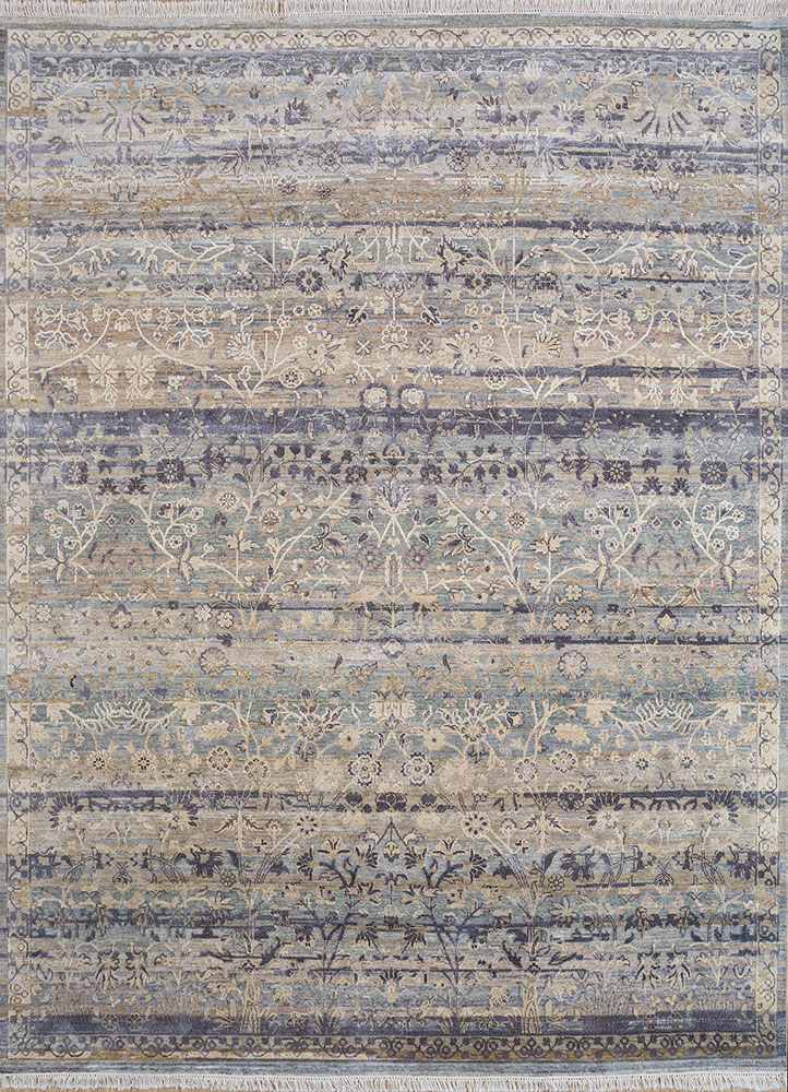 viscaya beige and brown afghan wool and silk hand knotted Rug - HeadShot