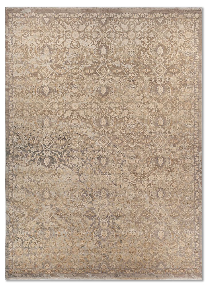 viscaya grey and black afghan wool and silk hand knotted Rug - HeadShot