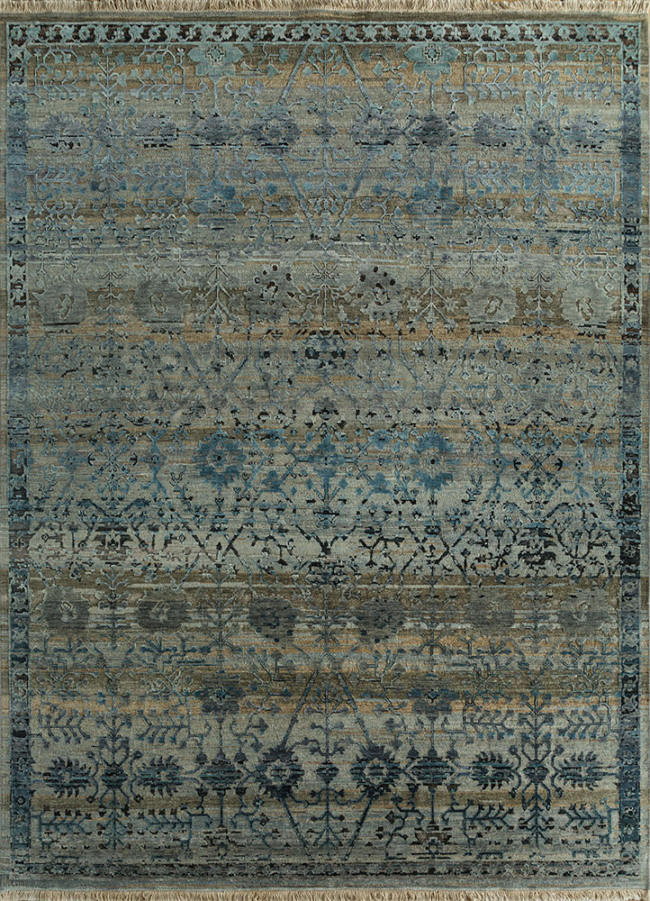 viscaya blue afghan wool and silk hand knotted Rug - HeadShot