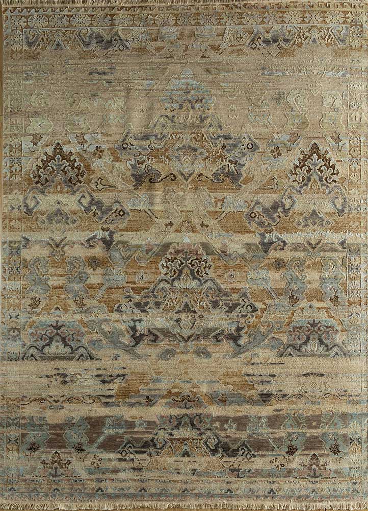 viscaya beige and brown afghan wool and silk hand knotted Rug - HeadShot
