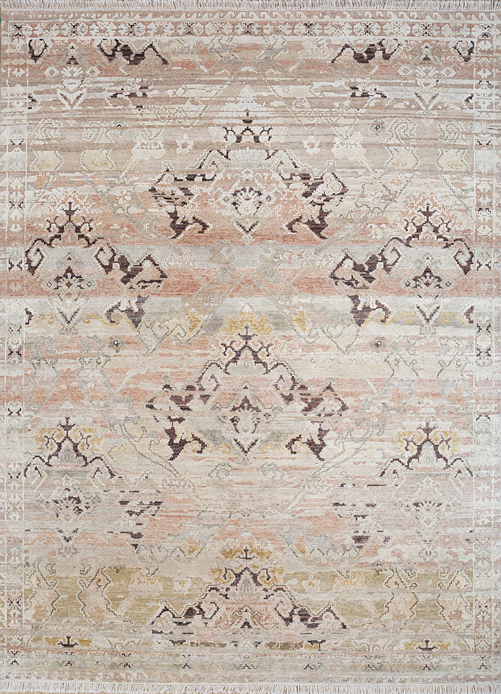 viscaya beige and brown afghan wool and silk hand knotted Rug - HeadShot