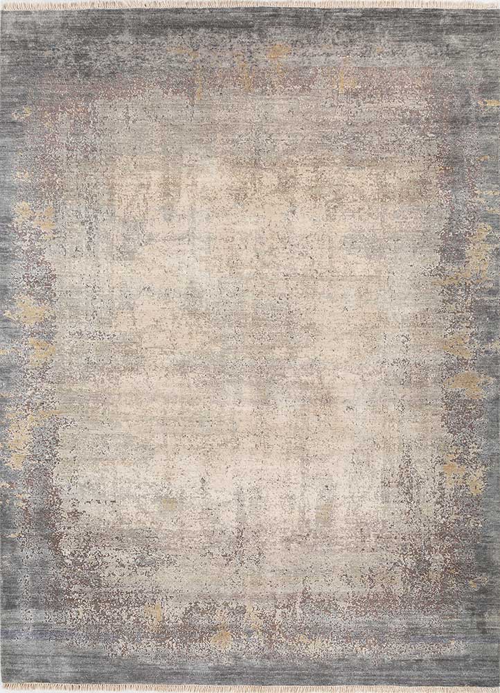 far east grey and black afghan wool and silk hand knotted Rug - HeadShot