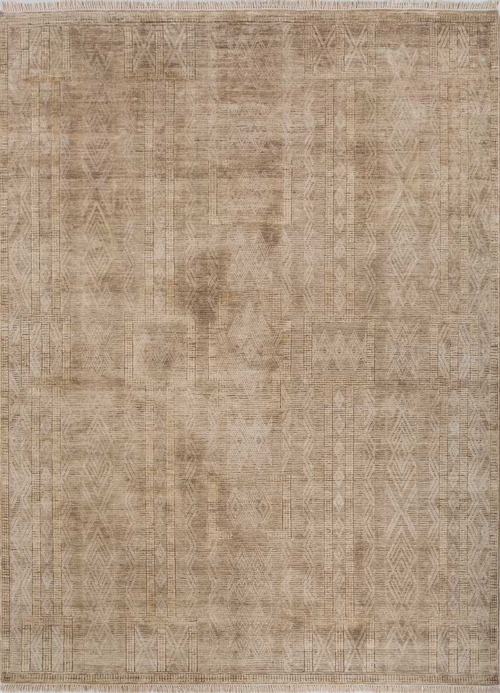 thyme beige and brown afghan wool and silk hand knotted Rug - HeadShot