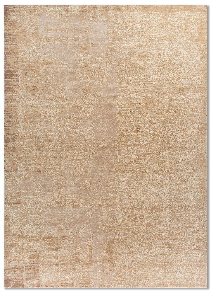 entropy beige and brown wool and silk hand knotted Rug - HeadShot