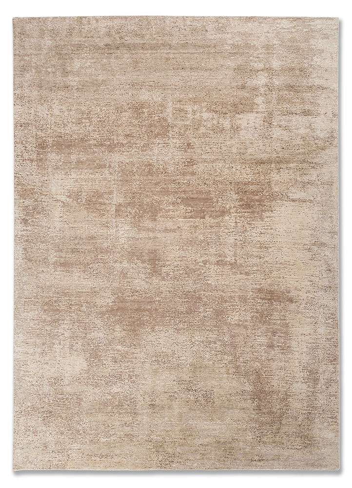 entropy ivory wool and silk hand knotted Rug - HeadShot