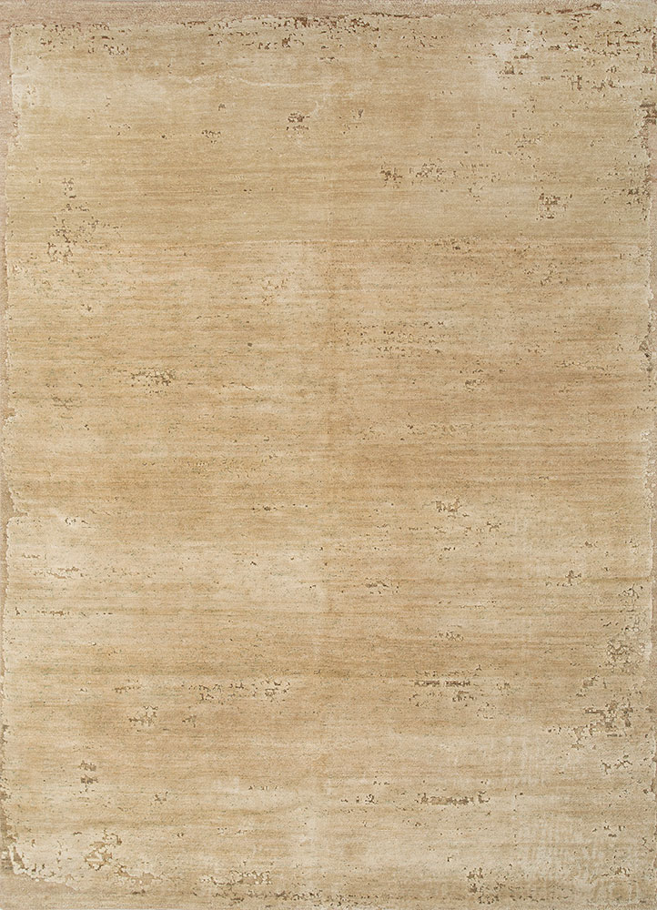 entropy gold afghan wool and silk hand knotted Rug - HeadShot