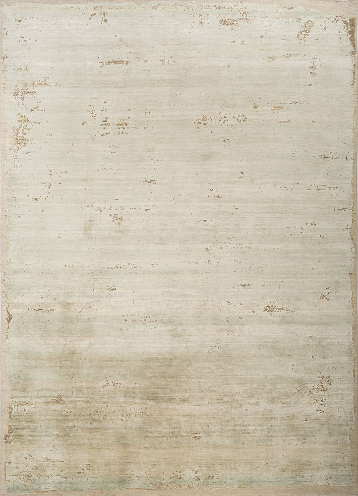 entropy green afghan wool and silk hand knotted Rug - HeadShot