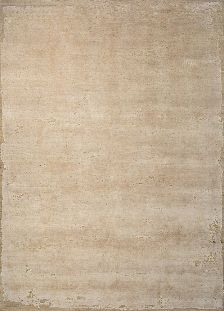 entropy ivory afghan wool and silk hand knotted Rug - HeadShot