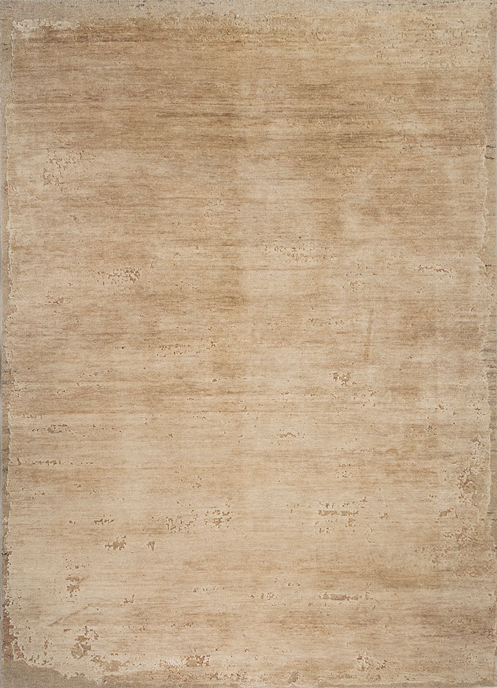 entropy beige and brown afghan wool and silk hand knotted Rug - HeadShot