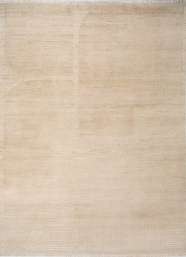 azalea ivory afghan wool and silk hand knotted Rug - HeadShot