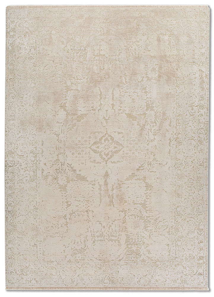 far east ivory afghan wool and silk hand knotted Rug - HeadShot