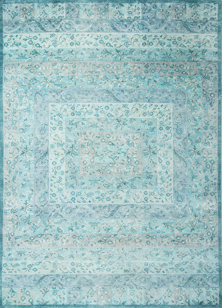 far pavilions blue wool and silk hand knotted Rug - HeadShot