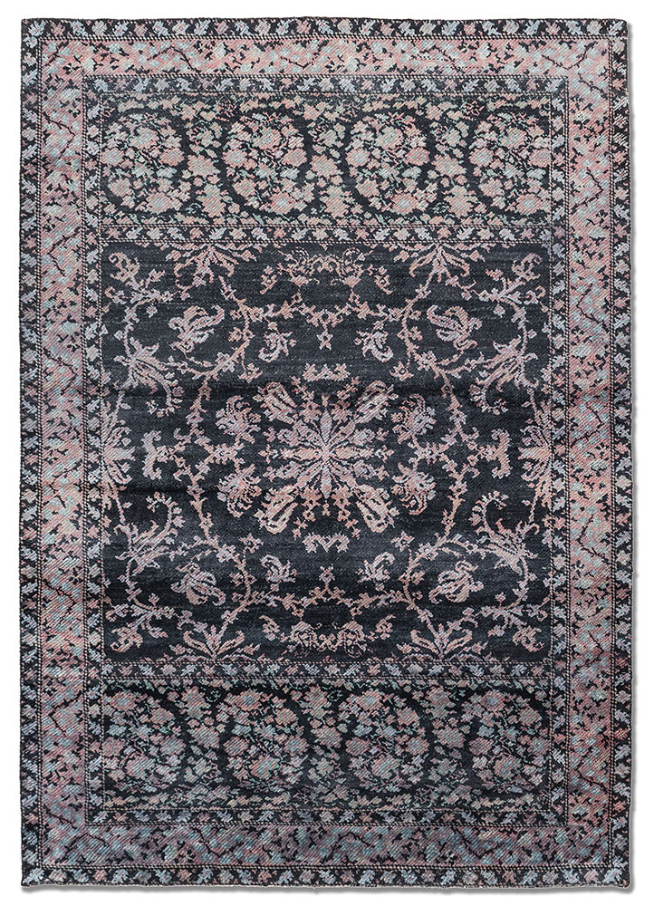 far pavilions grey and black wool and silk hand knotted Rug - HeadShot