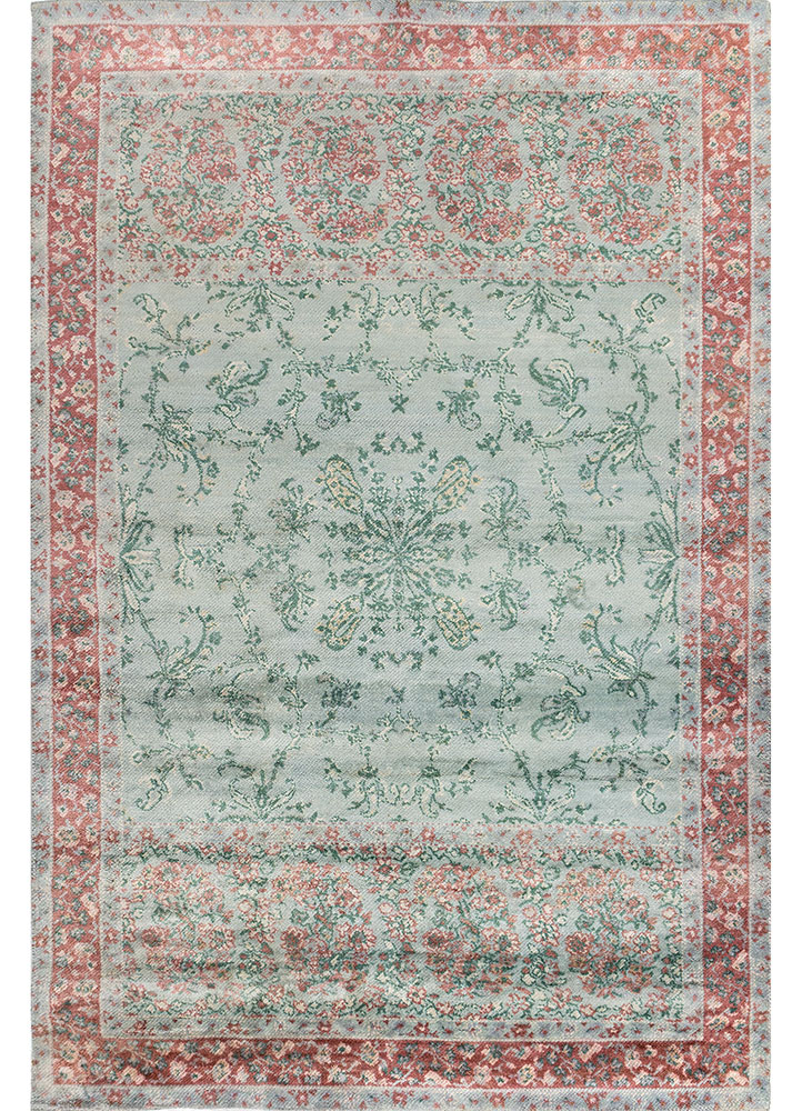 far pavilions blue wool and silk hand knotted Rug - HeadShot