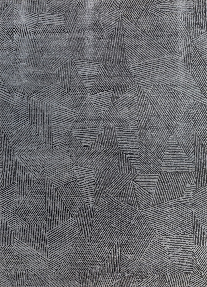 azalea grey and black wool and bamboo silk hand knotted Rug - HeadShot