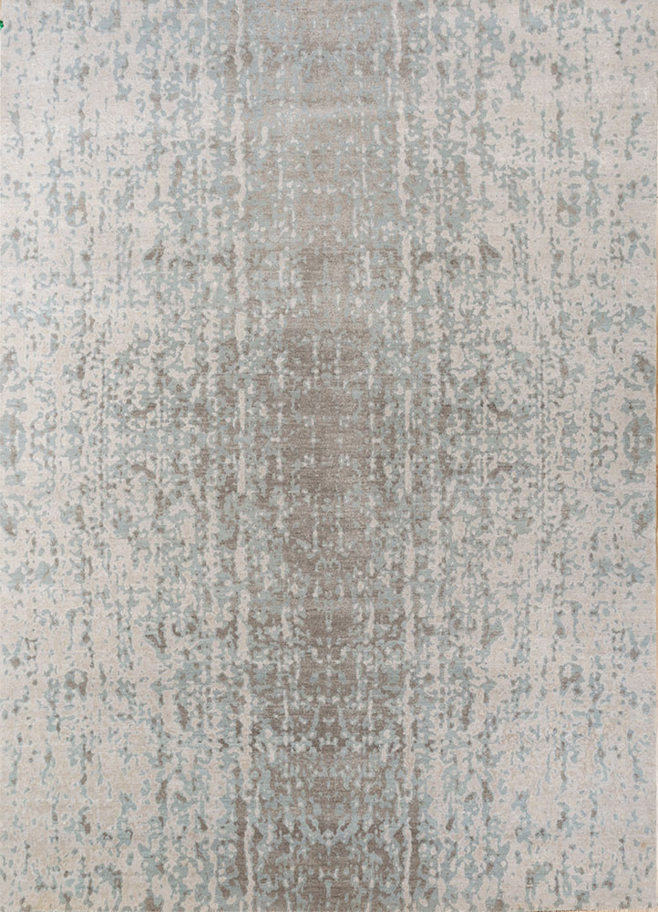 far east blue wool and bamboo silk hand knotted Rug - HeadShot
