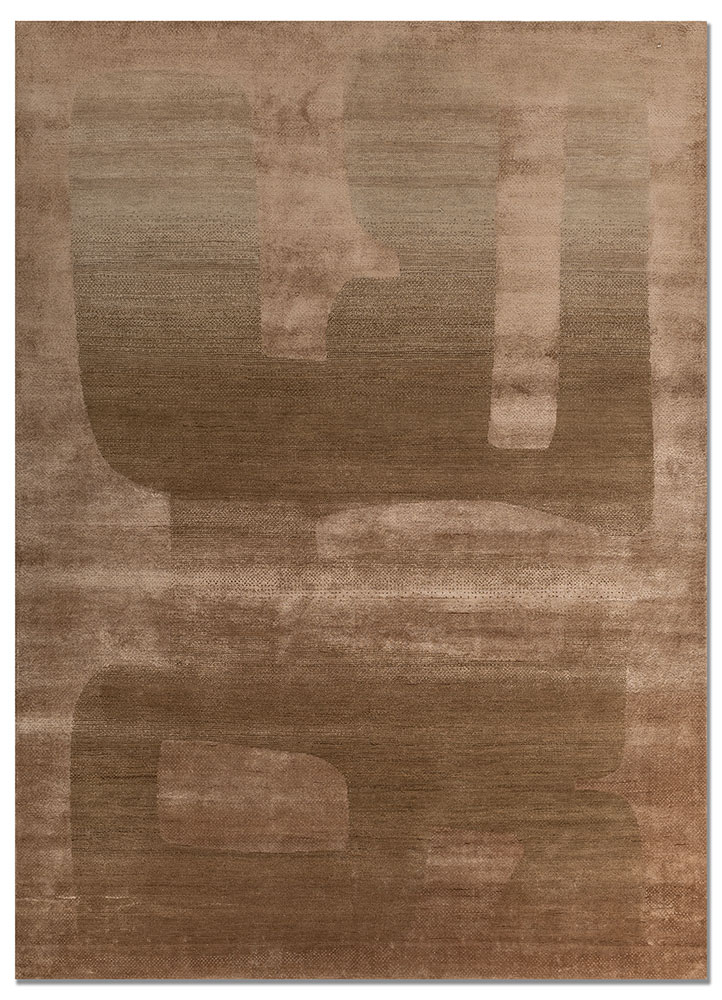 aprezo beige and brown wool and viscose hand knotted Rug - HeadShot