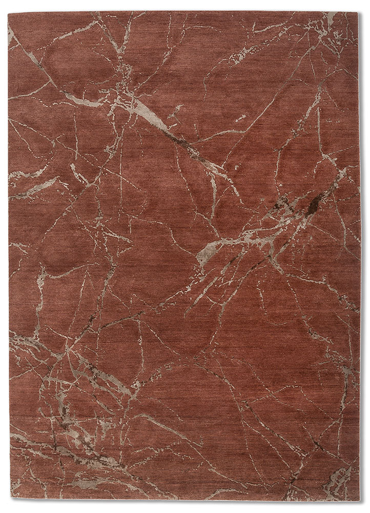 urban pause by kavi red and orange wool and bamboo silk hand knotted Rug - HeadShot