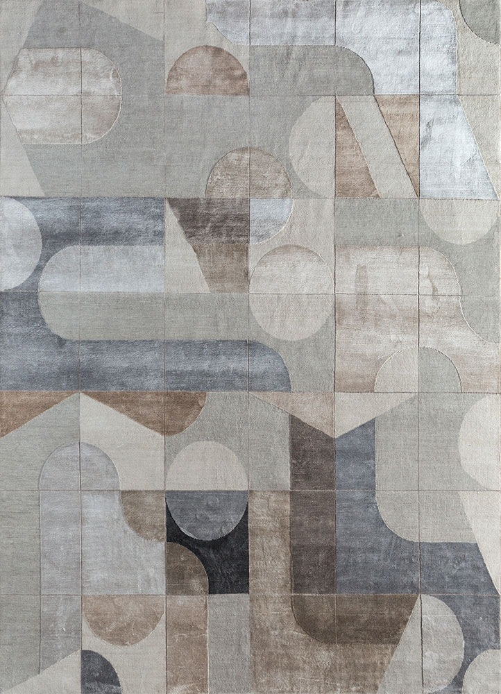 chaos theory by kavi grey and black wool and bamboo silk hand knotted Rug - HeadShot