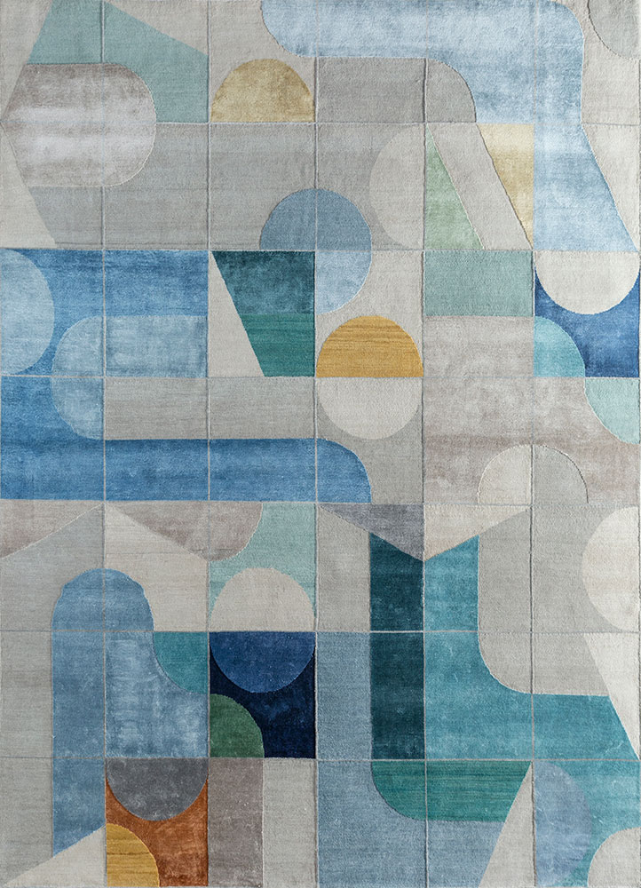 chaos theory by kavi grey and black wool and bamboo silk hand knotted Rug - HeadShot