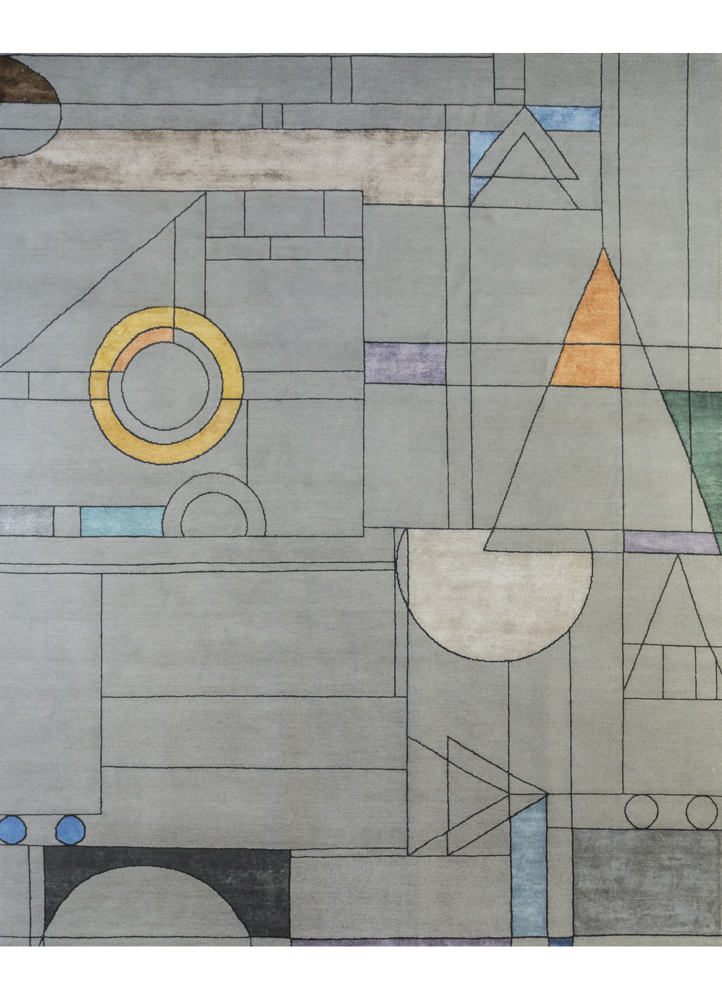 aakar by kavi grey and black wool and bamboo silk hand knotted Rug - HeadShot