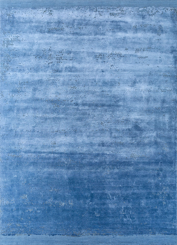 chaos theory by kavi blue wool and bamboo silk hand knotted Rug - HeadShot