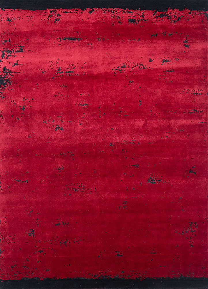 chaos theory by kavi red and orange wool and bamboo silk hand knotted Rug - HeadShot