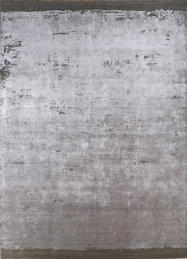 chaos theory by kavi grey and black wool and bamboo silk hand knotted Rug - HeadShot