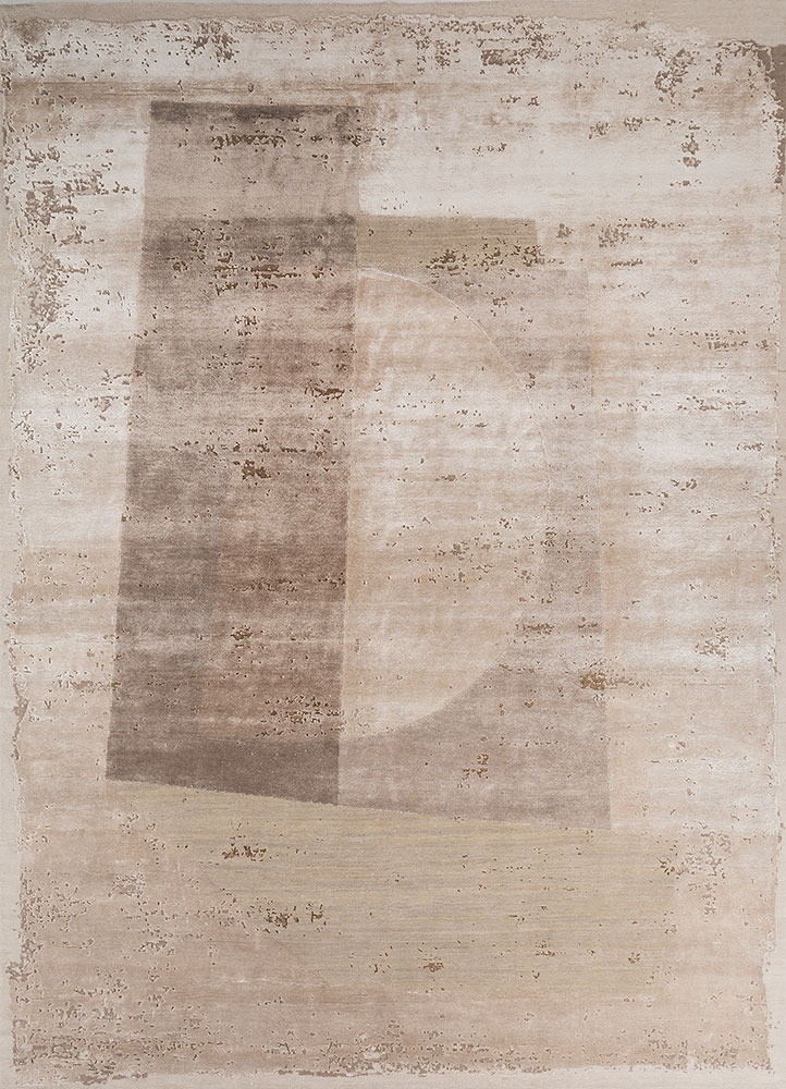 unfold by kavi ivory wool and bamboo silk hand knotted Rug - HeadShot