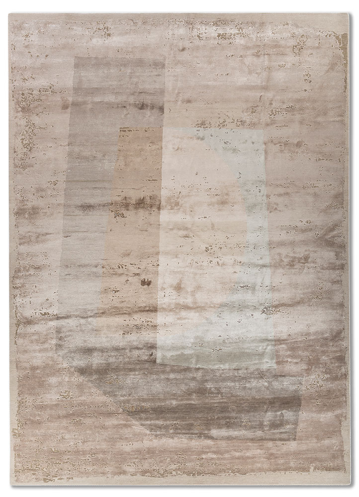 unfold by kavi ivory wool and bamboo silk hand knotted Rug - HeadShot
