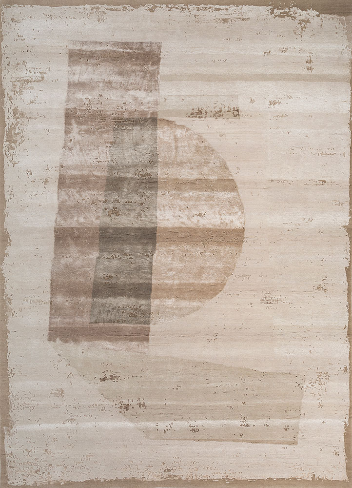 unfold by kavi ivory wool and bamboo silk hand knotted Rug - HeadShot