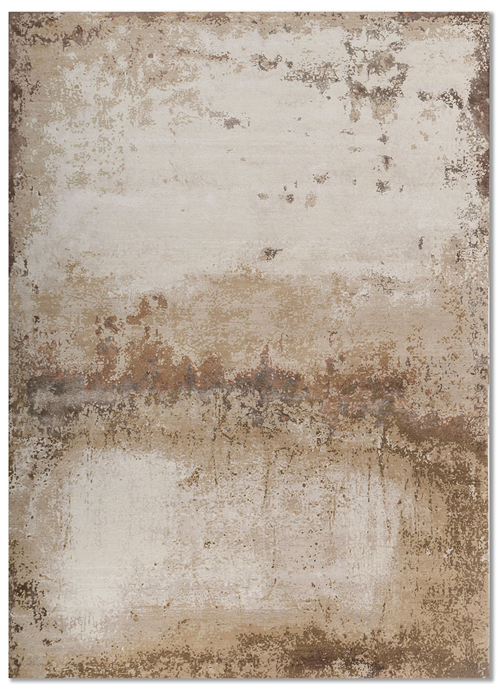 chaos theory by kavi ivory wool and bamboo silk hand knotted Rug - HeadShot