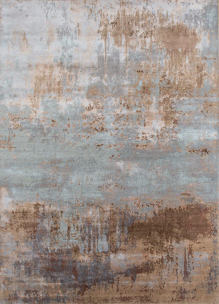 chaos theory by kavi grey and black wool and bamboo silk hand knotted Rug - HeadShot