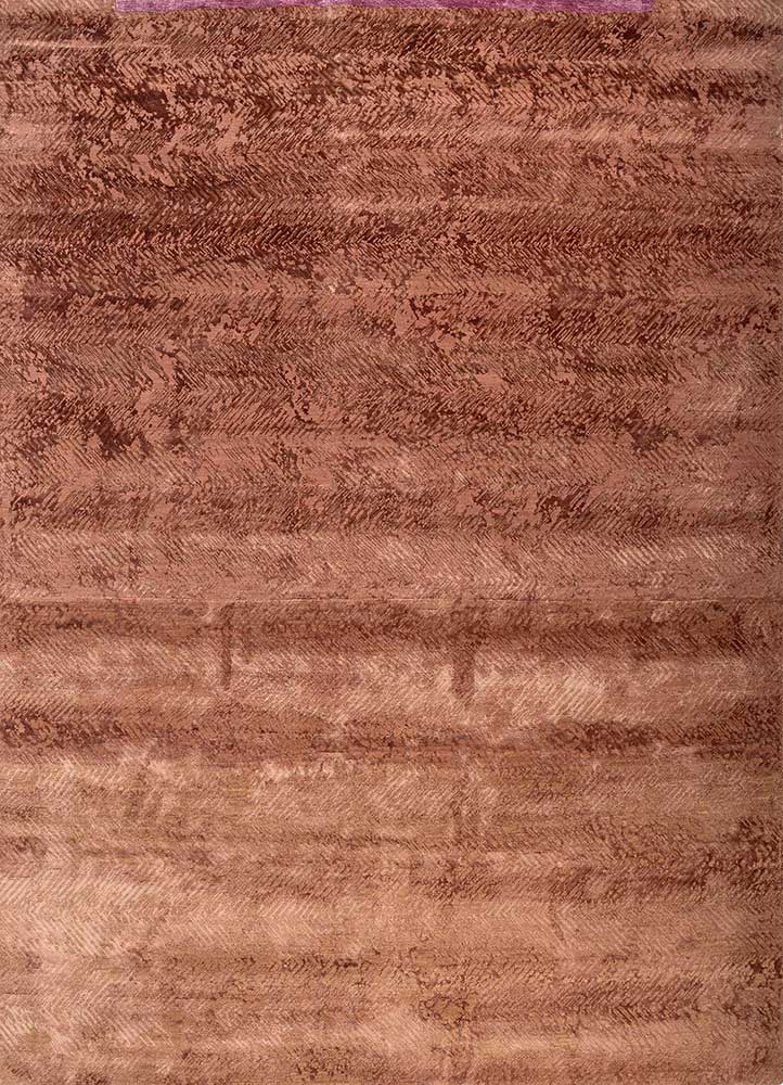 urban pause by kavi red and orange wool and bamboo silk hand knotted Rug - HeadShot